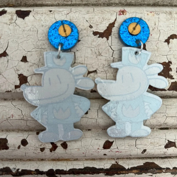 Brand new acrylic DogMan book inspired teacher librarian dangle earrings - Picture 4 of 4